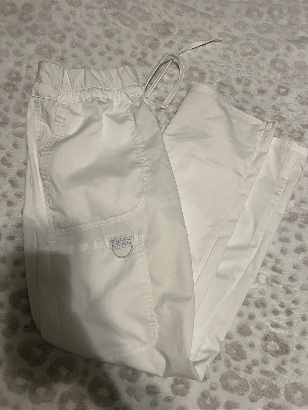 Cherokee White Utility Drawstring Scrub Pants